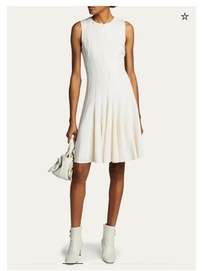 Akris Cream Sleeveless Pleated Fit-and-Flare Dress